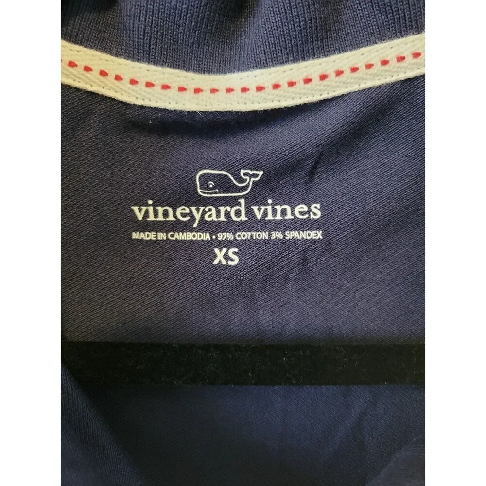 New Womens sz xs vineyard vines navy blue tie waist cotton dress midi knit